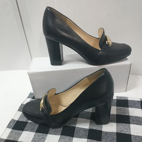 KARL LAGERFELD PARIS BLACK LEATHER KARI LOAFERS  3.5" HEEL size US 8M - Picture 3 of 8